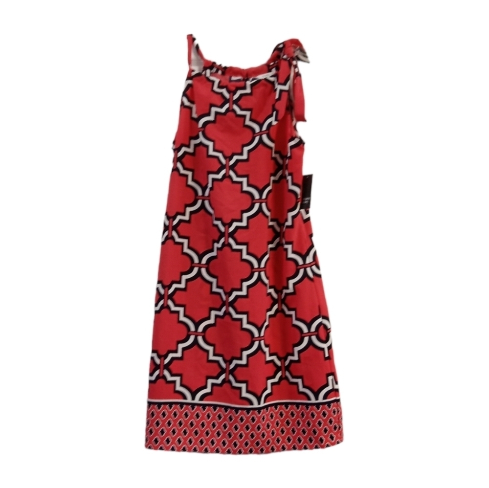 Crown & Ivy Pink Navy Geometric Women's Laittice Trellis Halter Shift Dress S